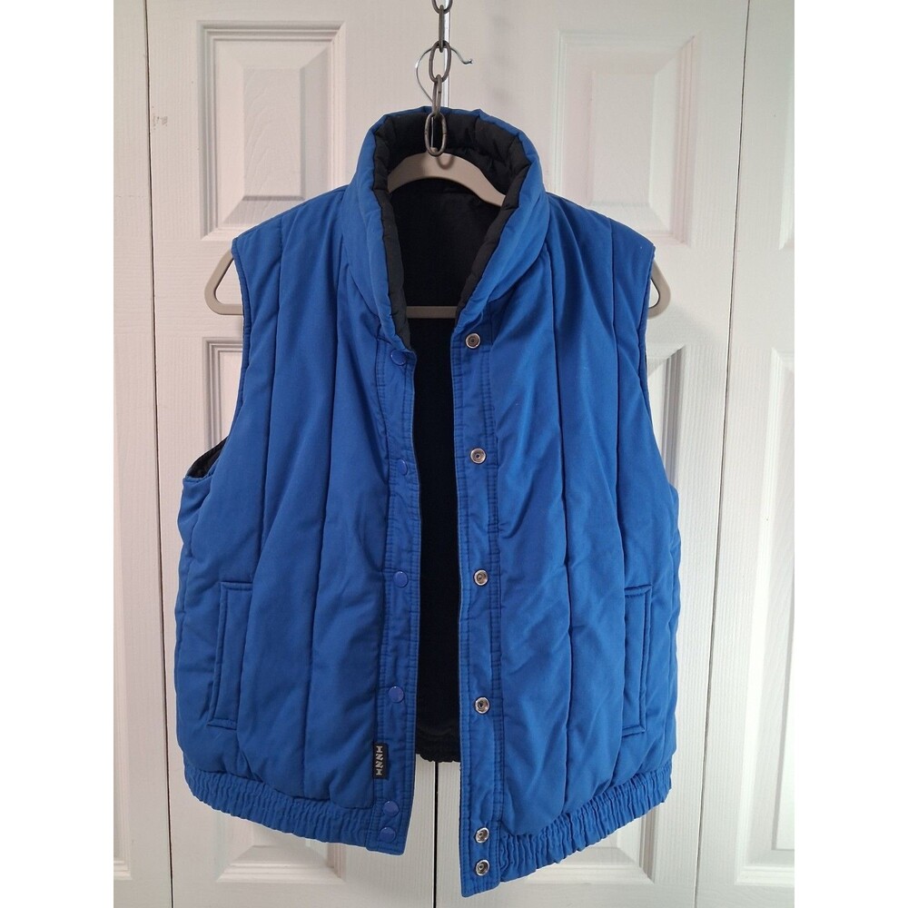 Vintage 80s 90s Izzi Puffer Vest Reversible Blue Black Retro Gilet Unisex Adults